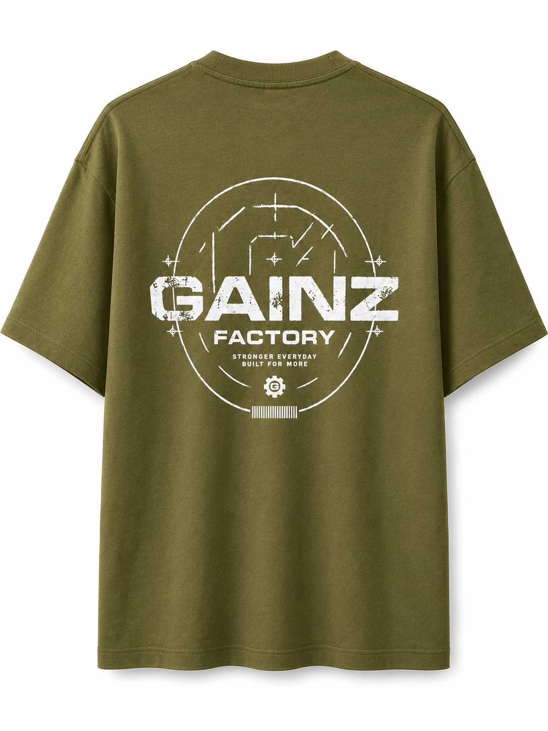 Oversized Graphic Tee – khaki Green & white