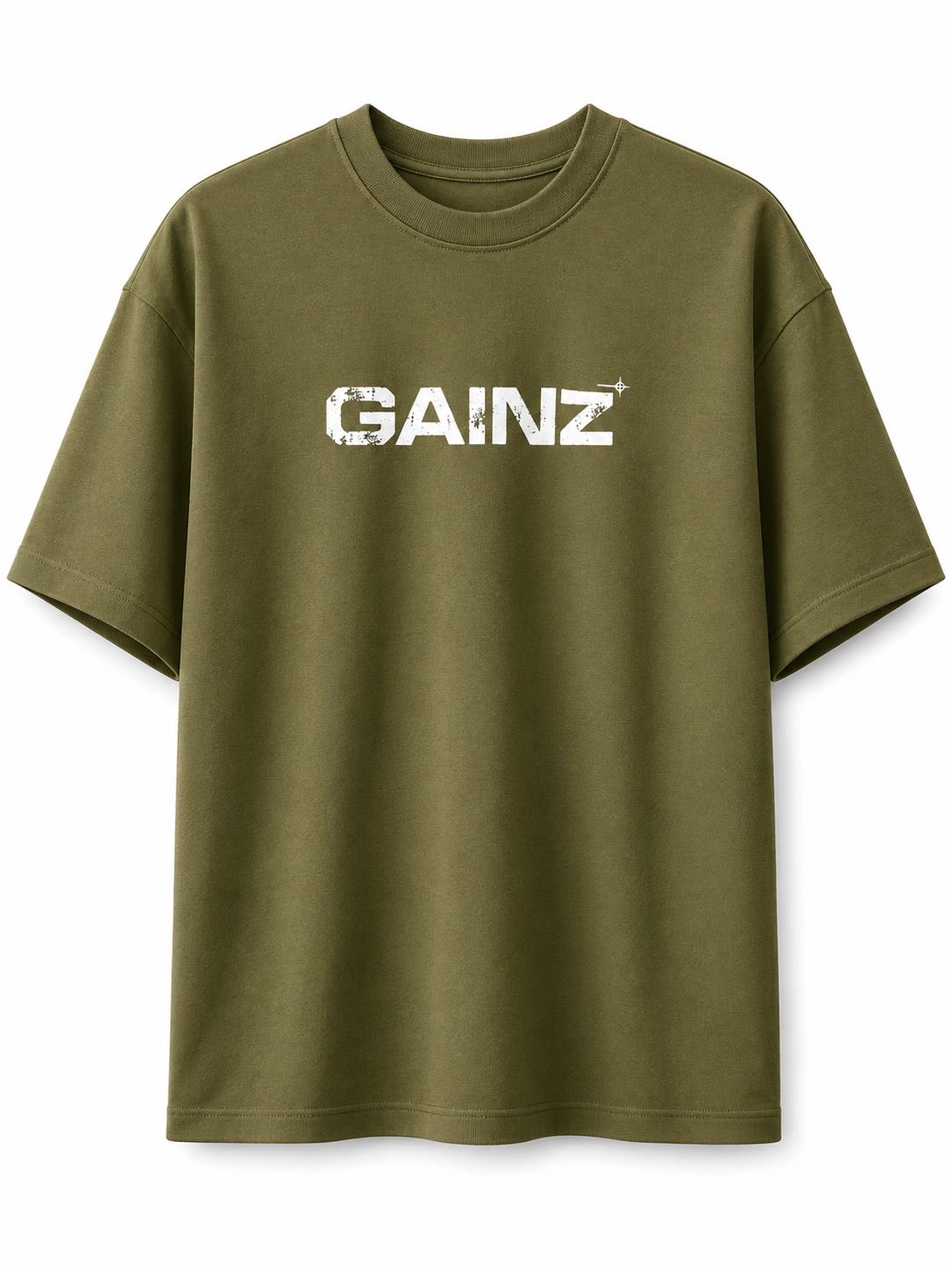 Oversized Graphic Tee – khaki Green & white