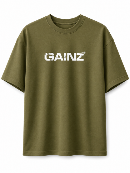 Oversized Graphic Tee – khaki Green & white