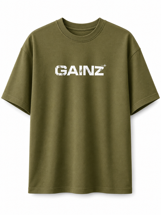 Oversized Graphic Tee – khaki Green & white